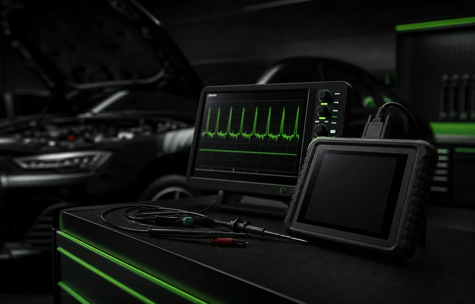 Scanner e osciloscópio usados em diagnóstico automotivo