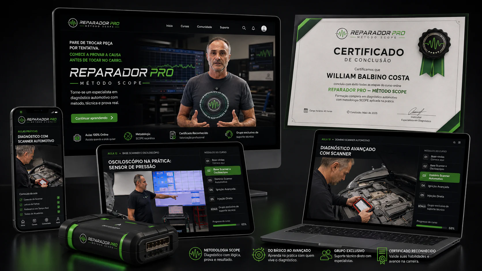 Formação Reparador Pro disponível em computador, tablet e celular